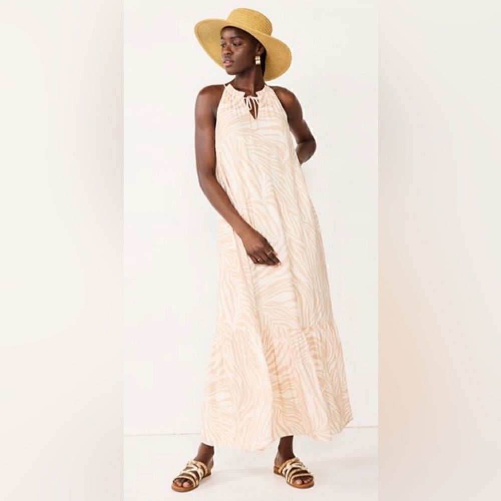 Nwt nine West tan-beige Tiered Peasant Maxi Dress SM AND MED sizes available